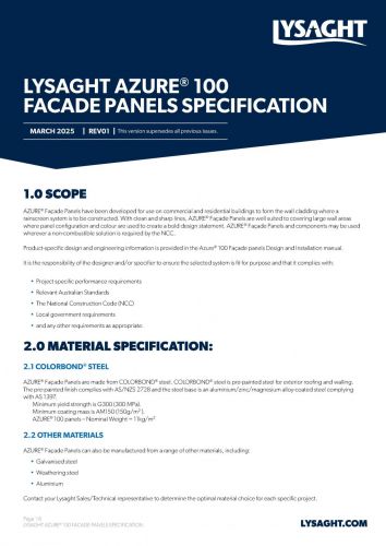 LYSAGHT AZURE® 100 Facade Panels Specification