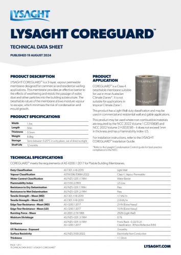 LYSAGHT COREGUARD® Technical Data Sheet
