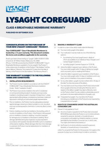 LYSAGHT COREGUARD® Warranty Document