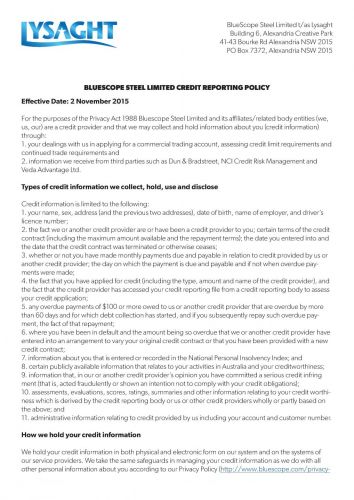 Lysaght Credit Reporting Policy