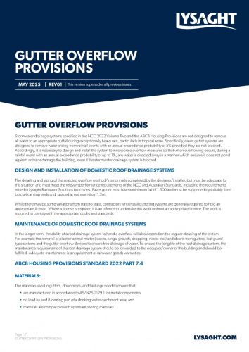 LYSAGHT® Gutter Overflow Provisions
