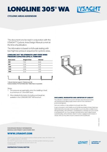 LYSAGHT LONGLINE 305® WA Cyclonic Areas Addendum