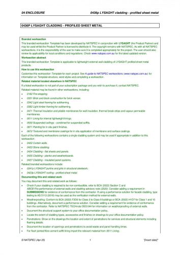 0436p LYSAGHT® Cladding – in Profiled Sheet Metal - Worksection Editable
