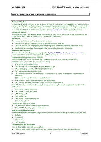 0423p LYSAGHT Roofing – in Profiled Sheet Metal - Worksection Editable