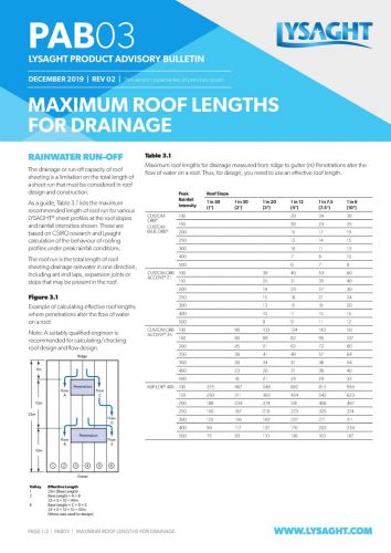 LYSAGHT® Product Advisory Bulletin PAB03 Maximum Roof Lengths for Drainage
