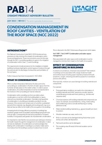 LYSAGHT® Product Advisory Bulletin PAB14 Condensation Management