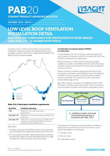 LYSAGHT® Product Advisory Bulletin PAB20 Low Level Roof Ventilation
