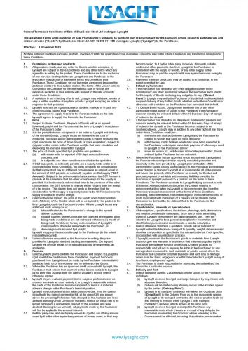 General Terms and Conditions of Sale of BlueScope Steel Ltd trading as Lysaght