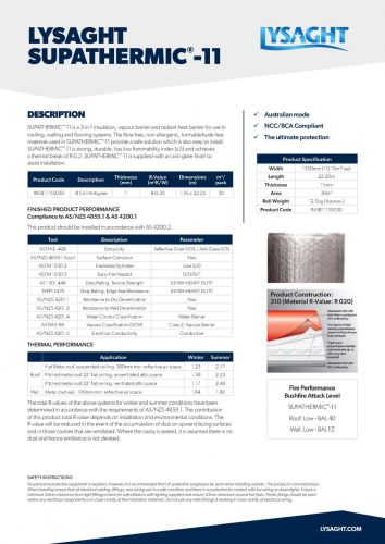 LYSAGHT SUPATHERMIC®-11 Data Sheet