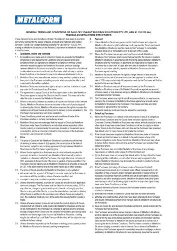 Metalform General Terms and Conditions of Sale