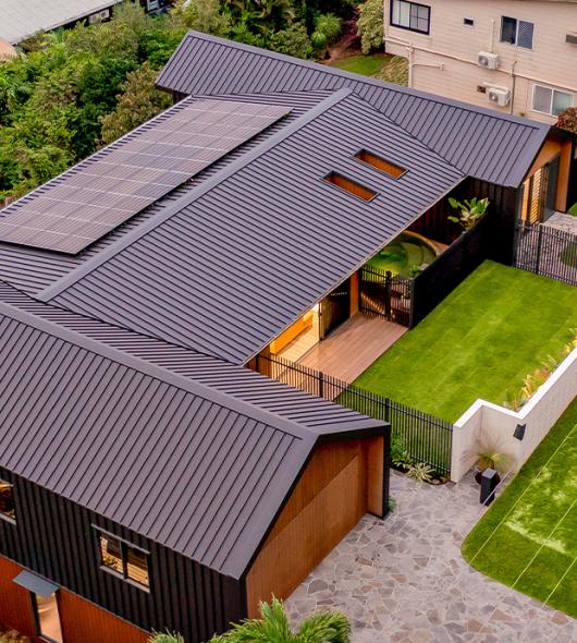 Naya Haus aerial shot of Lysaght ENSEAM roofing for Australia ByDesign