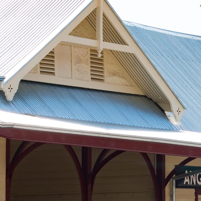 Railway station with CUSTOM ORB ACCENT steel roofing manufactured from Heritage Galvanised Z600 steel