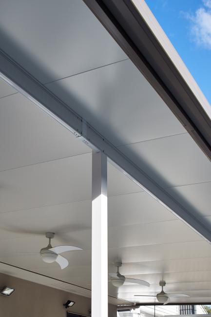 Patio with insulated panel roofing manufactured from COLORBOND steel in colour Surfmist