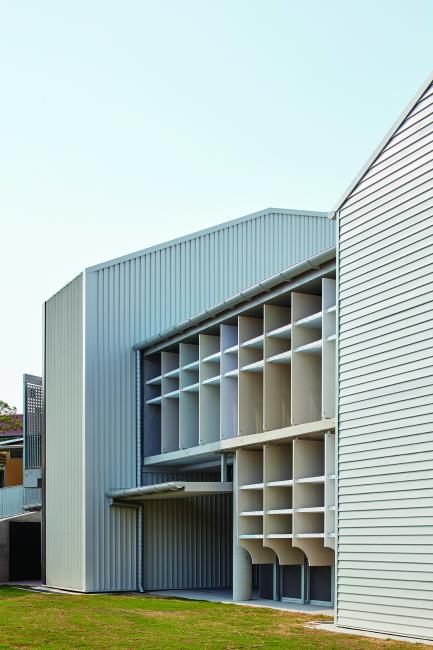 School with WEATHERLINE steel walling manufactured from COLORBOND steel in colour Surfmist