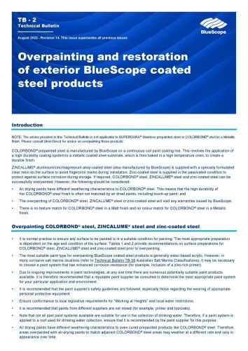 Technical Bulletin TB 02 - Overpainting and restoration of exterior BlueScope coated steel products