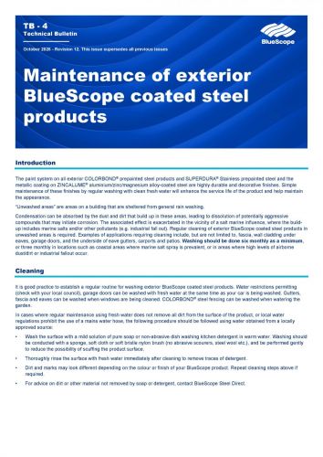 Technical Bulletin TB 04 - Maintenance of exterior BlueScope coated steel products