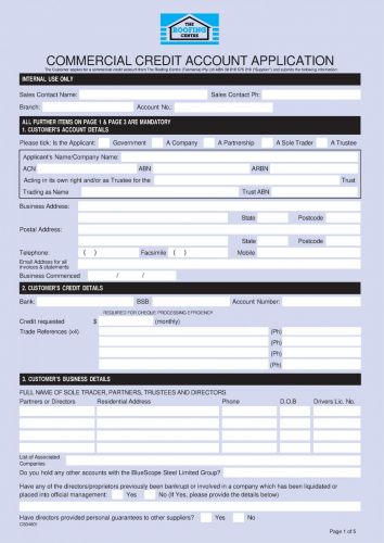 The Roofing Centre - Commercial Credit Account Application